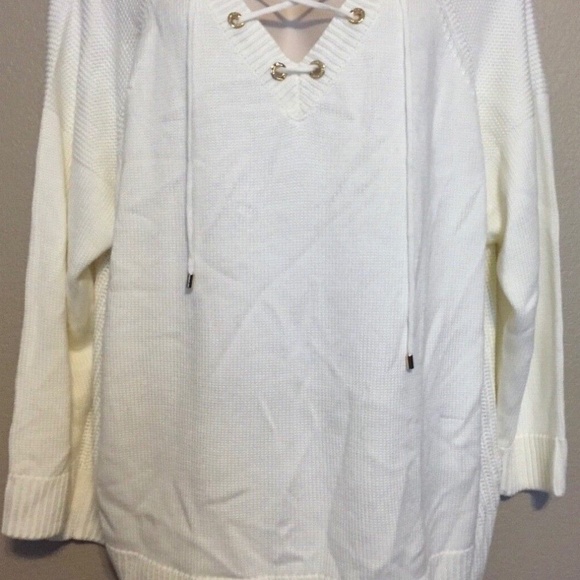 NWT Calvin Klein Women's White Laced-Up Grommet Mix Sweater Plus Size 1X - Picture 2 of 13